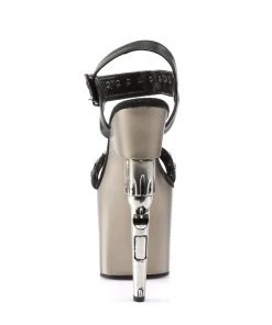 Pleaser Direct Larger Size Shoes Bondgirl 712 Silver Chrome And Bullet Strap Gun Platform Heels