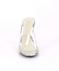 Pleaser Direct Larger Size Shoes Caress 401 Tan And Clear Sandals