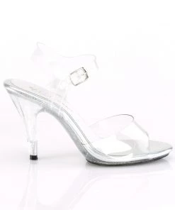 Pleaser Direct Larger Size Shoes Caress 408MG Clear Glittery Sandals