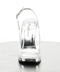 Pleaser Direct Glitter Shoes Chic 18 Clear With Rhinestone Heel Sandals