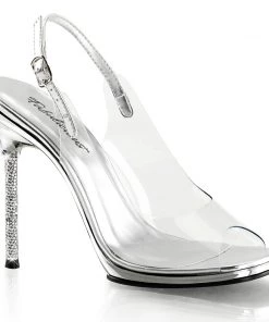 Pleaser Direct Glitter Shoes Chic 18 Clear With Rhinestone Heel Sandals