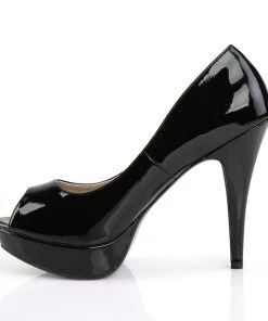 Pleaser Direct Chloe 01 Black Patent Peep Toe Platforms Larger Size Shoes
