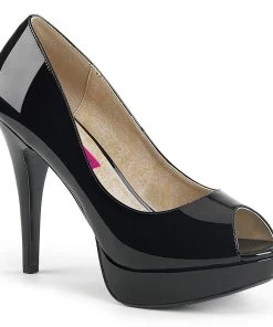 Pleaser Direct Chloe 01 Black Patent Peep Toe Platforms Larger Size Shoes