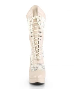 Pleaser Direct Larger Size Shoes Chloe 115 Cream Lace Up Ankle Boots