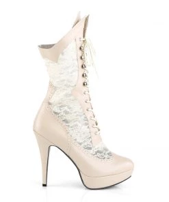 Pleaser Direct Larger Size Shoes Chloe 115 Cream Lace Up Ankle Boots 9 Pleaser Direct Larger Size Shoes Chloe 115 Cream Lace Up Ankle Boots