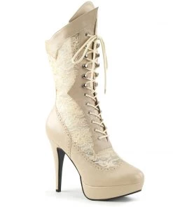 Pleaser Direct Larger Size Shoes Chloe 115 Cream Lace Up Ankle Boots