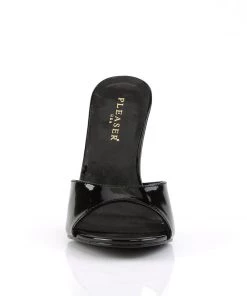 Pleaser Direct Larger Size Shoes Classique 01 Black Patent Peep Toe Sandals