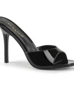 Pleaser Direct Larger Size Shoes Classique 01 Black Patent Peep Toe Sandals