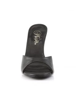 Pleaser Direct Classique 01 Black Faux Leather Peep Toe Sandals