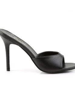Pleaser Direct Classique 01 Black Faux Leather Peep Toe Sandals