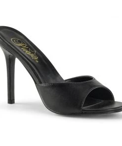 Pleaser Direct Classique 01 Black Faux Leather Peep Toe Sandals