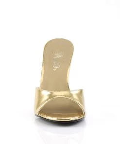 Pleaser Direct Larger Size Shoes Classique 01 Gold Faux Leather Peep Toe Sandals