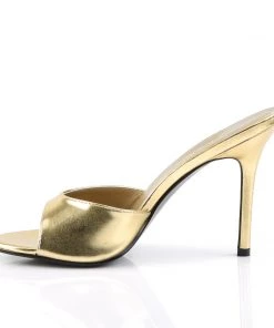 Pleaser Direct Larger Size Shoes Classique 01 Gold Faux Leather Peep Toe Sandals