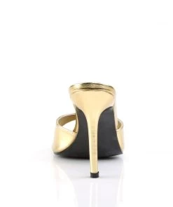Pleaser Direct Larger Size Shoes Classique 01 Gold Faux Leather Peep Toe Sandals