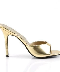 Pleaser Direct Larger Size Shoes Classique 01 Gold Faux Leather Peep Toe Sandals