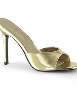 Pleaser Direct Larger Size Shoes Classique 01 Gold Faux Leather Peep Toe Sandals