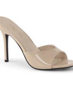 Pleaser Direct Classique 01 Nude Patent Peep Toe Sandals Larger Size Shoes