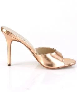 Pleaser Direct Classique 01 Rose Gold Peep Toe Sandals Larger Size Shoes