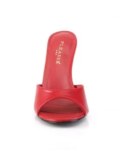 Pleaser Direct Larger Size Shoes Classique 01 Red Faux Leather Peep Toe Sandals
