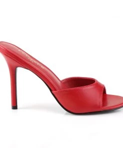 Pleaser Direct Larger Size Shoes Classique 01 Red Faux Leather Peep Toe Sandals