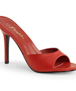 Pleaser Direct Larger Size Shoes Classique 01 Red Faux Leather Peep Toe Sandals