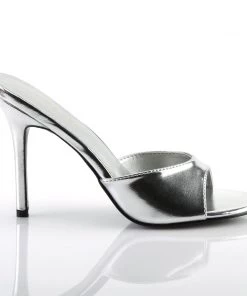 Pleaser Direct Classique 01 Silver Faux Leather Peep Toe Sandals