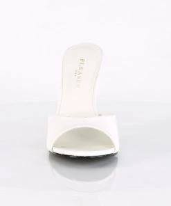 Pleaser Direct Classique 01 White Faux Leather Sandals