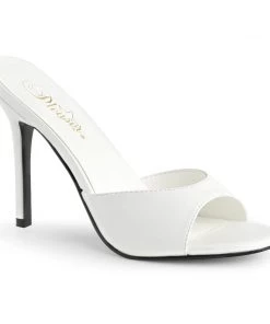Pleaser Direct Classique 01 White Faux Leather Sandals