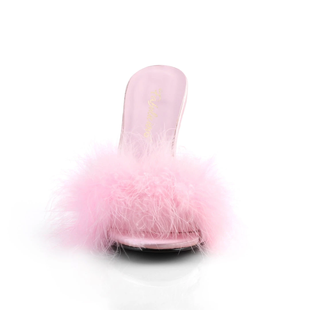 Pleaser Direct Classique 01F Baby Pink Furry Marabou Slipper Sandals 2 Pleaser Direct Classique 01F Baby Pink Furry Marabou Slipper Sandals