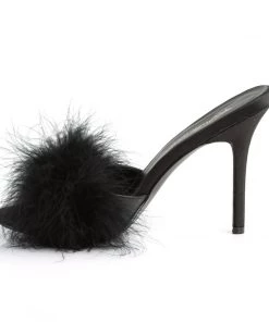 Pleaser Direct Larger Size Shoes Classique 01F Black Furry Marabou Slipper Sandals