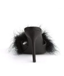 Pleaser Direct Larger Size Shoes Classique 01F Black Furry Marabou Slipper Sandals