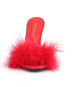 Pleaser Direct Classique 01F Red Furry Marabou Slipper Sandals
