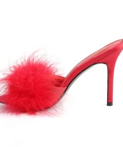 Pleaser Direct Classique 01F Red Furry Marabou Slipper Sandals 7 Pleaser Direct Classique 01F Red Furry Marabou Slipper Sandals