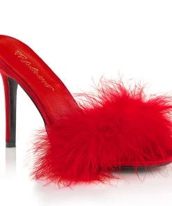 Pleaser Direct Classique 01F Red Furry Marabou Slipper Sandals