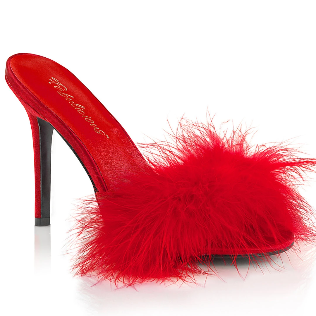 Pleaser Direct Classique 01F Red Furry Marabou Slipper Sandals 1 Pleaser Direct Classique 01F Red Furry Marabou Slipper Sandals