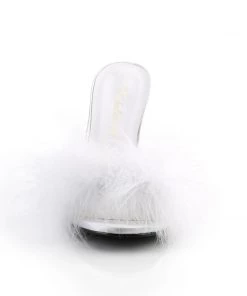 Pleaser Direct Classique 01F White Furry Marabou Slipper Sandals Larger Size Shoes