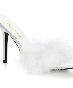 Pleaser Direct Classique 01F White Furry Marabou Slipper Sandals Larger Size Shoes