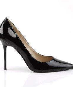 Pleaser Direct Classique 20 Black Patent Pointed Stilettos Larger Size Shoes