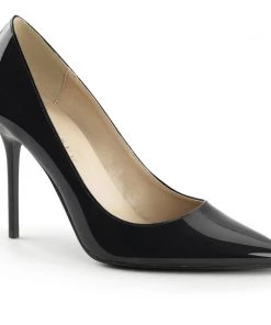 Pleaser Direct Classique 20 Black Patent Pointed Stilettos Larger Size Shoes