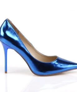 Pleaser Direct Classique 20 Metallic Blue Pointed Stilettos Larger Size Shoes