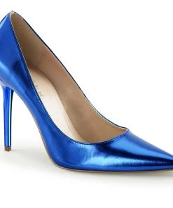 Pleaser Direct Classique 20 Metallic Blue Pointed Stilettos Larger Size Shoes