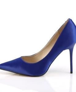Pleaser Direct Larger Size Shoes Classique 20 Royal Blue Satin Pointed Stilettos