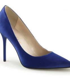 Pleaser Direct Larger Size Shoes Classique 20 Royal Blue Satin Pointed Stilettos