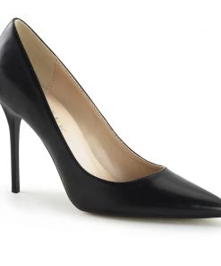 Pleaser Direct Classique 20 Black Faux Leather Pointed Stilettos