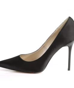Pleaser Direct Classique 20 Black Satin Pointed Stilettos