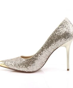 Pleaser Direct Classique 20 Gold Glitter Pointed Stilettos Larger Size Shoes