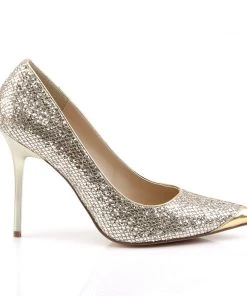 Pleaser Direct Classique 20 Gold Glitter Pointed Stilettos Larger Size Shoes