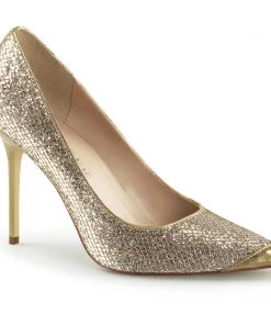 Pleaser Direct Classique 20 Gold Glitter Pointed Stilettos Larger Size Shoes