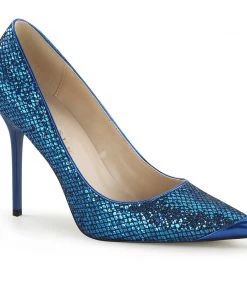 Pleaser Direct Classique 20 Navy Blue Glitter Pointed Stilettos Larger Size Shoes