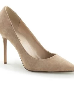 Pleaser Direct Larger Size Shoes Classique 20 Nude Suede Pointed Stilettos